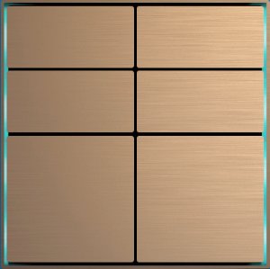 Dora serisi KNX buton, antik bronz 4'lü / 6 butonlu, metal eloksallı alüminyum, çapraz tasarım, termostat parametreli, dahili sıcaklık okuyucu, 2 harici giriş. 86x86x8mm